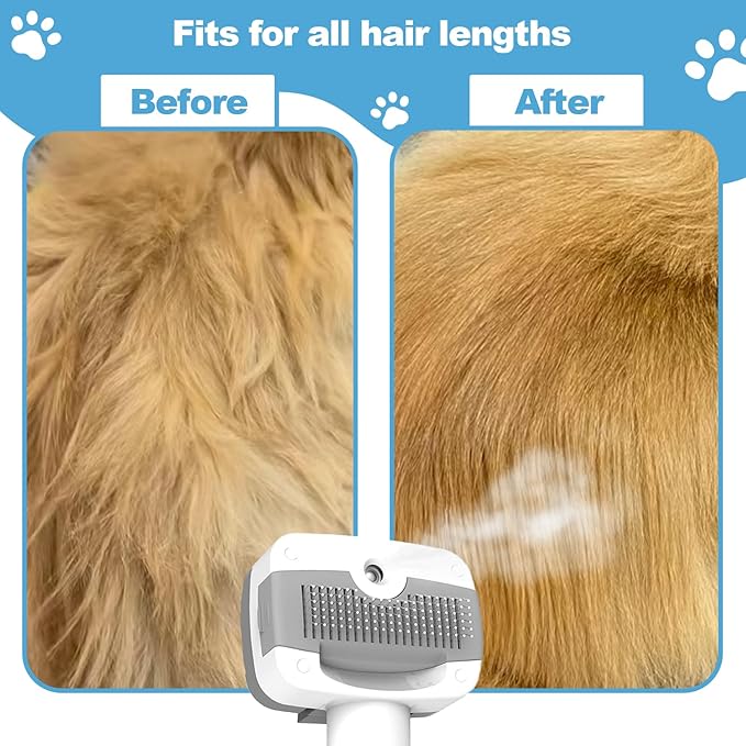 3 in 1 Pet Steam Brush for Dogs & Cats – Self Cleaning, Hair Removal Comb Steam for Shedding & Grooming for Long & Short Haired Pets,Includes Pet Enssence