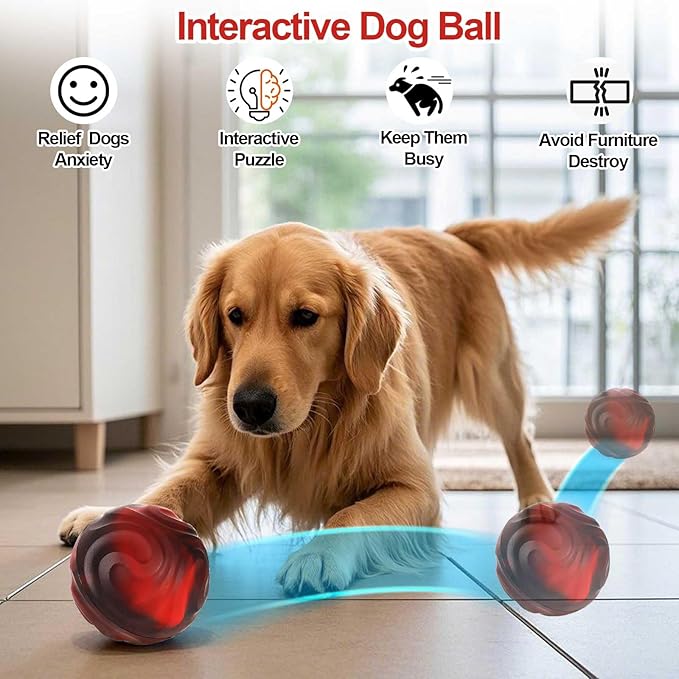 Yipetor Interactive Dog Toys Ball, Unswallowable 3.3'' Durable Replaceable Shell Rubber Dog Chewer Ball with Little Bell for Large Medium Dogs - Keep Them Busy/Relief Anxiety/Mental Stimulate (Red)