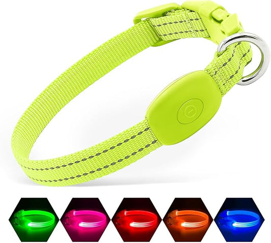 illumifun LED Dog Collar for Puppy, USB Rechargeable Light Up Collar, Lightweight Nylon Glowing Dog Collar for Your Small Pups& Cats (Green, X-Small)