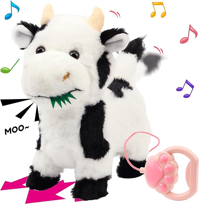 Hopearl Walking Cow Interactive Electronic Pet Singing Toy Remote Control Leash Animated Musical Nodding Moo Wagging Tail Touch Recognition Gifts for Toddlers Birthday, 9''