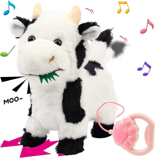 Hopearl Walking Cow Interactive Electronic Pet Singing Toy Remote Control Leash Animated Musical Nodding Moo Wagging Tail Touch Recognition Gifts for Toddlers Birthday, 9''