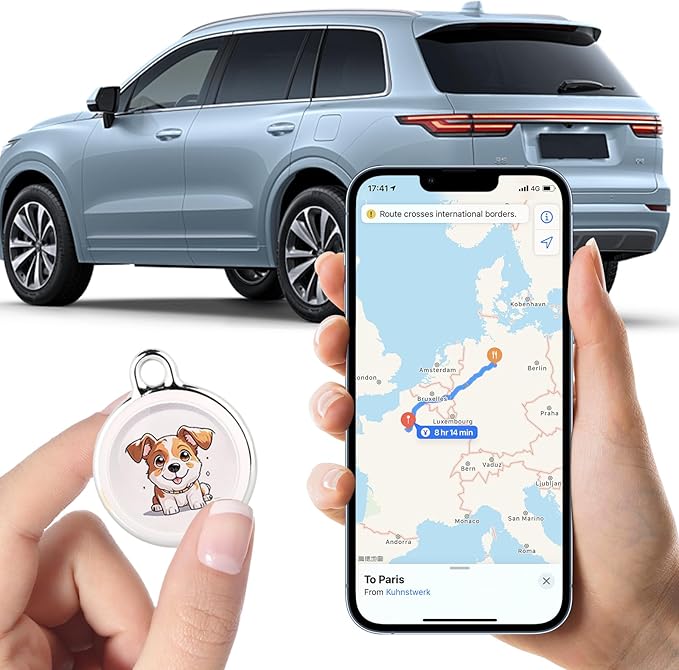 GPS Tracker for Vehicles - Real-Time Tracking Device with Global Coverage for Cars, Kids, Cats, and Dogs - No Subscription, Monthly Fees, or SIM Card Required （Dogs Style）