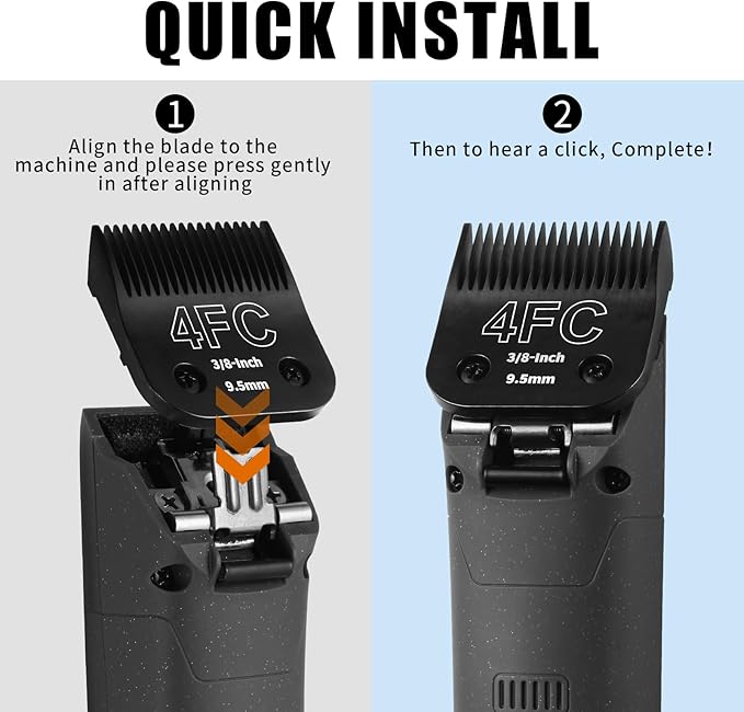 3 Pack 4FC Detachable Dog Grooming Steel Blades,Compatible with Andis,Oster A5,Wahl KM-10 Series,Cut Length 3/8" 9.5MM （Black）