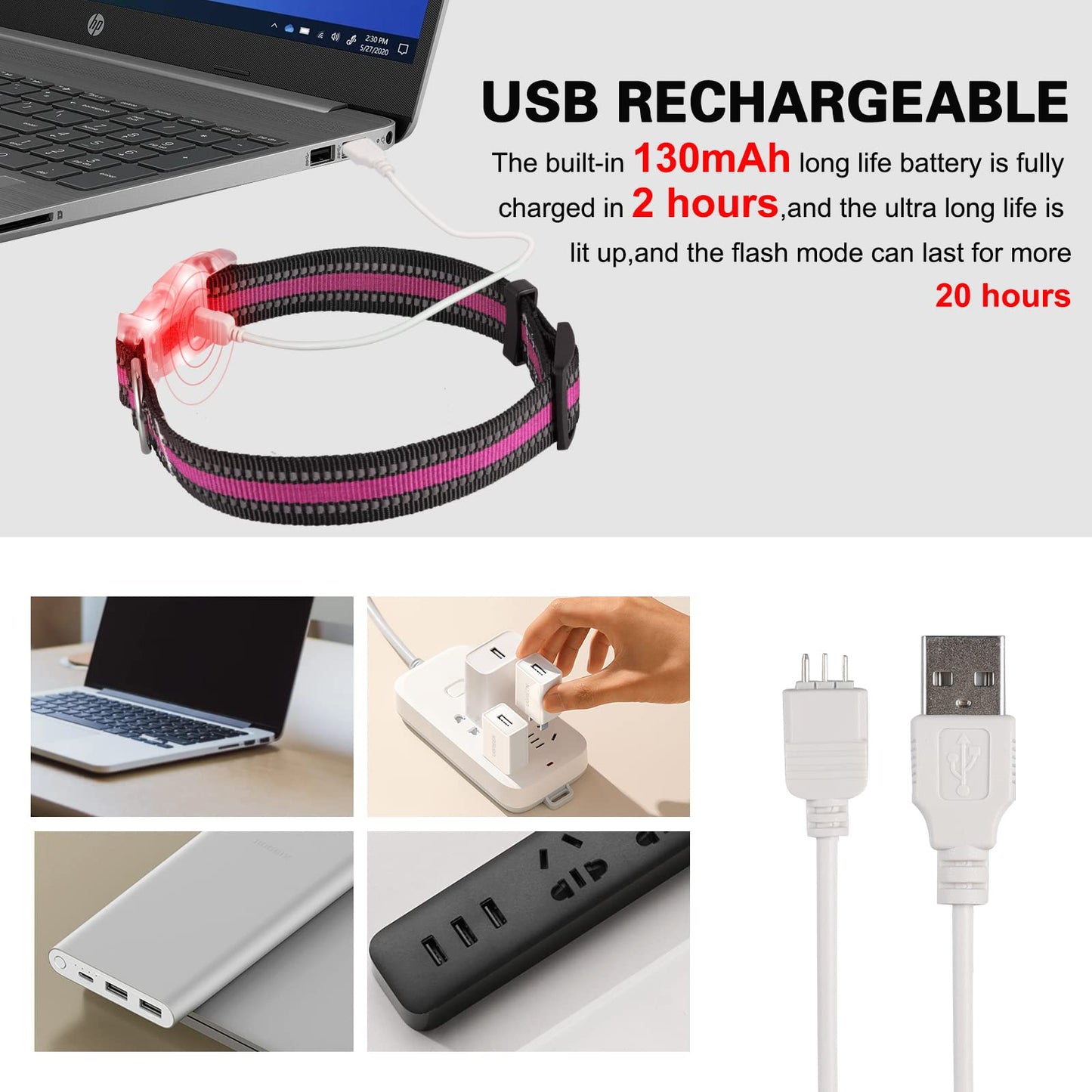 YUSHANG Buckle Glow Dog Collar Light,Adjustable Flashing LED Dog Collar Rechargeable Waterproof,Light Up Dog Collars Lights for Medium,Large Dogs- ML(Neck:14.17-24.8")