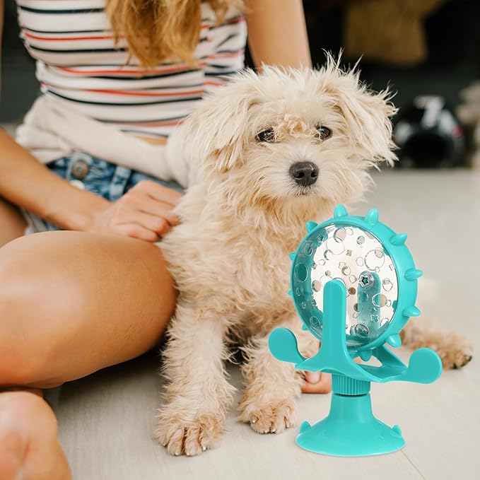 iplusmile Interactive Cat Treats Dispenser Toy, 360° Rotating Windmill Toys, Fun Pet Cat Food Puzzle Toy for Bored Indoor, Exercise Wheel Feeder Toy with Suction Cup, Blue