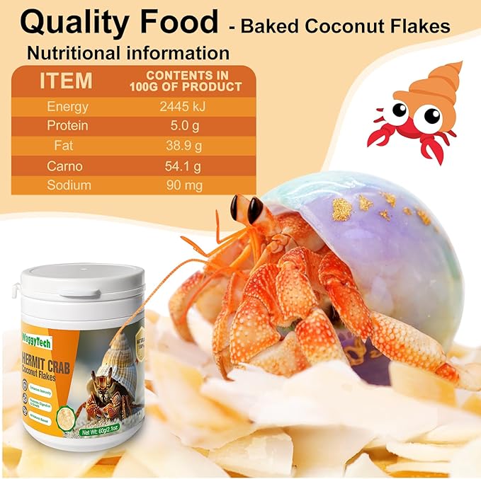Hermit Crab Food - Baked Coconut Treat, Natural Dried Coconut for Crab Healthy & Additive Free, Easily Digestible Hermit Food Hermit - Ideal Crab Pet Snacks, Crab Accessories Crispy & Delicious | 60g