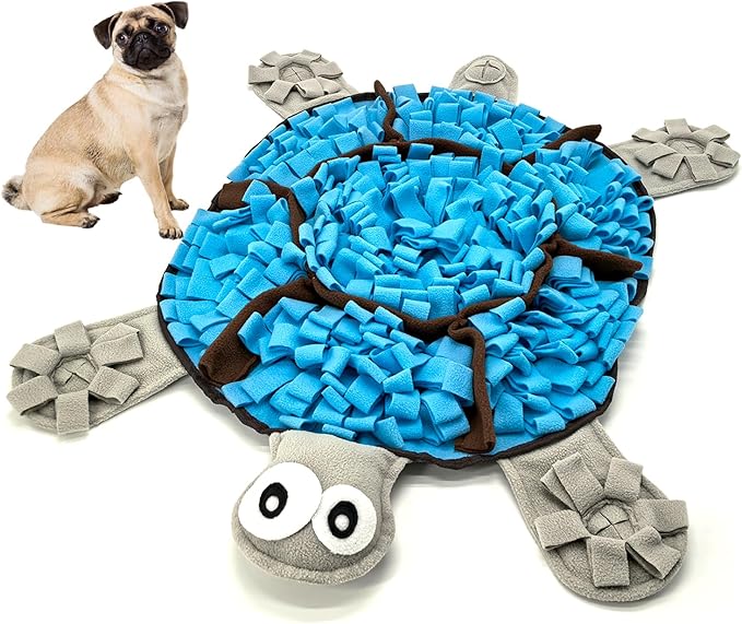 Snuffle Mat for Dogs, Tortoise-Themed Slow Feeder for Small/Middle/Large Breed, Durable Washable Portable Pet Feeding Mat, Nose Work Training Pad, Anxiety Relief & Mental Stimulation(S, Blue)