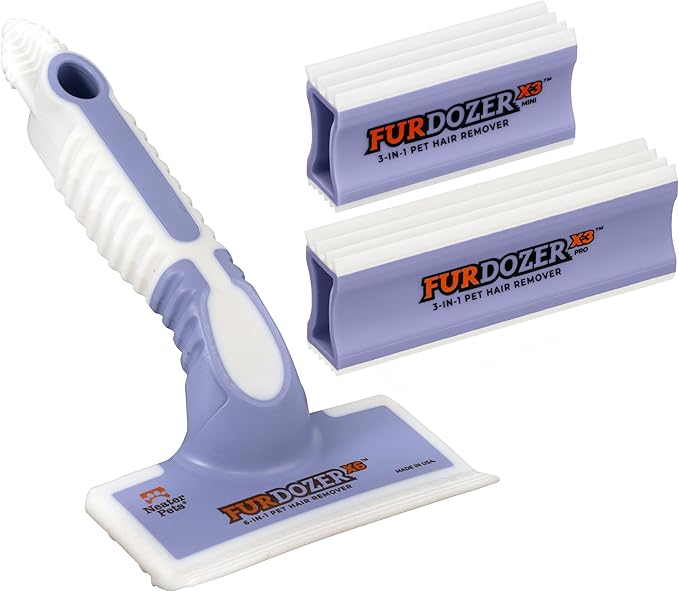 FurDozer X6 & X3 Bundle - Pet Hair Removal Tool & Car Detailing Dog Hair Remover for Carpet, Car, Couch, Bedding, & Furniture - Reusable Pet Fur Remover & Carpet Scraper for Animal Fur & Lint, Purple