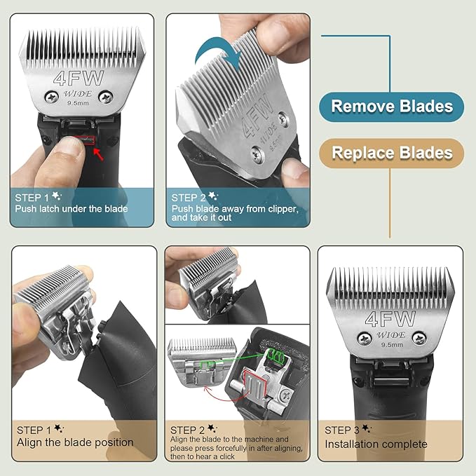 7FW Wide Pet Dog Grooming Detachable Blades,Compatible with Andis,Oster A5,Wahl KM10 Clippers,Cut Length 1/8"(3.2mm)