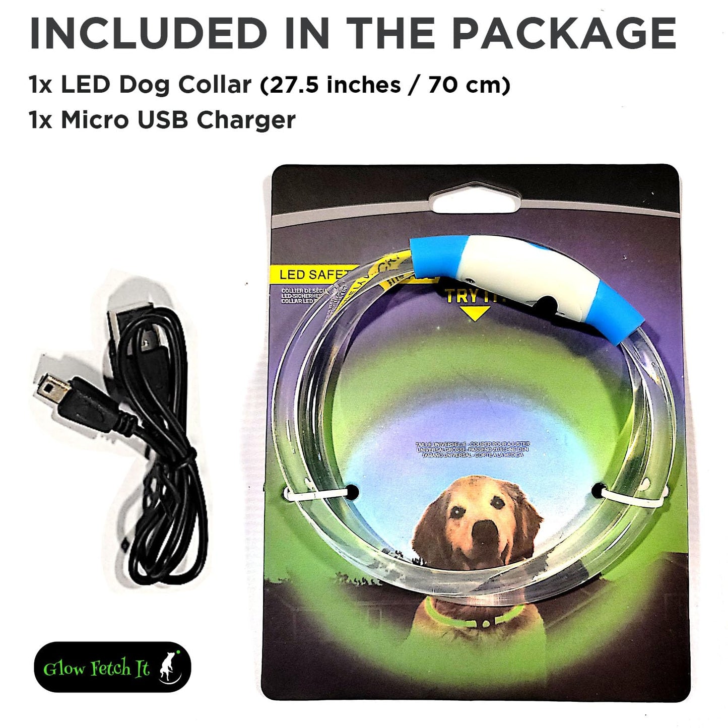 LED Dog Collar, Waterproof Light Up Dog Collar Rechargeable, Dog Safety Necklace for Night Walking, Adjustable Cut-to-Fit Silicone Collar Small Medium Large Dog 27.5” Cuttable (Blue)