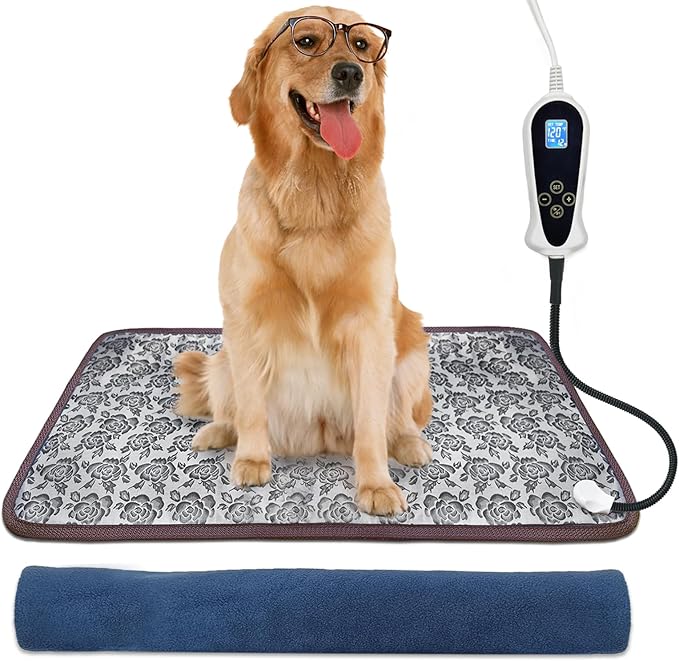 Heated Dog Bed, 28x18in, Rose, Adjustable, Waterproof, Chew Resistant Steel Cord, Dogs & Cats, Dog Bed