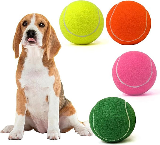 Tennis Ball Dog Toys 4 Pack - Giant 4-Inch Durable and Safe Fetch Tennis Ball for Dogs with Mesh Bag, Large Dog Tennis Balls Perfect for Indoor and Outdoor Interactive Play(Multicolor)