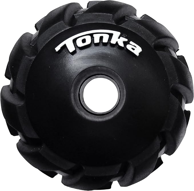 Tonka Mega Tread Ball Treat Holder Dog Toy, Lightweight, Durable and Water Resistant, 3 Inches, for Small/Medium/Large Breeds, Single Unit, Black