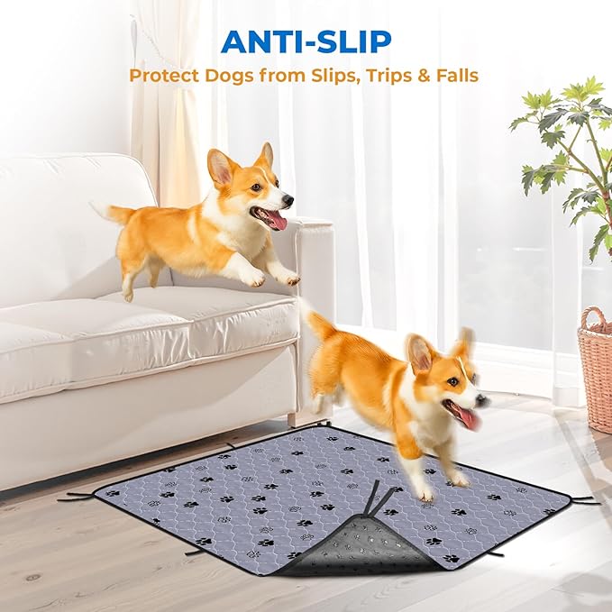 Fostanfly Non-Slip Washable Pee Pads for Dogs, 2 Pack Large 42"x50" Ultra-Absorbent Leak-Proof Reusable Potty Training Pads of Add 8 Lanyards for Dogs, Puppy and Cats
