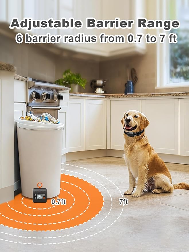 FLYSPEAR Wireless Pet Barrier - Rechargeable Indoor Barrier with 6 Adjustable Range Radius up to 7 ft, 6 Adjustable Safe Static Intensity, Electric Fence for Dogs with Hook (Wireless Barrier Kit)