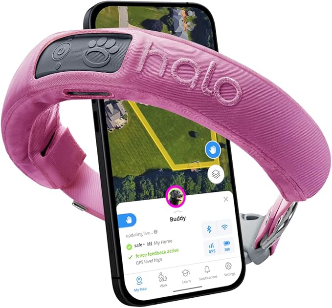 Halo Collar 3, Multifunctional GPS Wireless Dog Fence & Dog Training Collar with GPS Tracker, Subscription Required, Waterproof, Orchid (Small)