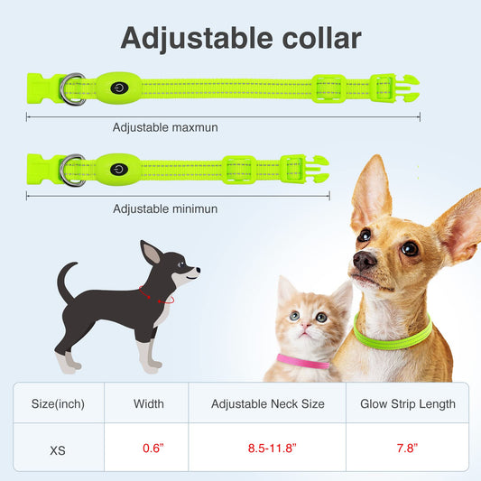 YFbrite Light up Dog Collars, USB Rechargeable LED Dog Collar, Adjustable LED Cat Collar, Durable Flashing Collar for Cats, Puppy, Small, Medium, Large Dogs (Green, XS)