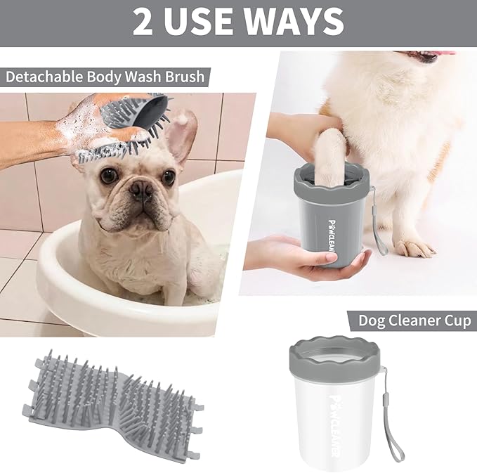 Comotech Portable Pet Paw Washer and Foot Cleaner with Silicone Brush, 3 Absorbent Towels for Small Dogs (Grey)