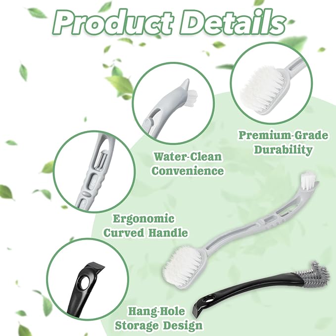 2 Pcs Bird Cage Cleaner Brush & Scoop with Long Handle and Curved Brush Head, 2-in-1 Bird Cage Cleaner with Front and Back Brushes for Kennel, and Parrot Perch Cleaning