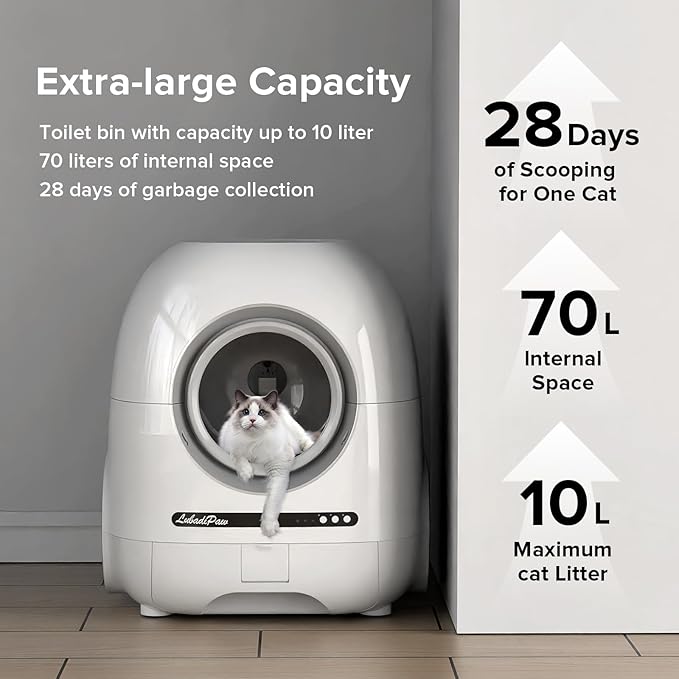 Extra Large Automatic Cat Litter Box Self Cleaning, Large Capacity Litter Robot with App Control Smart Odor Removal Safety Protection for Multiple Cats