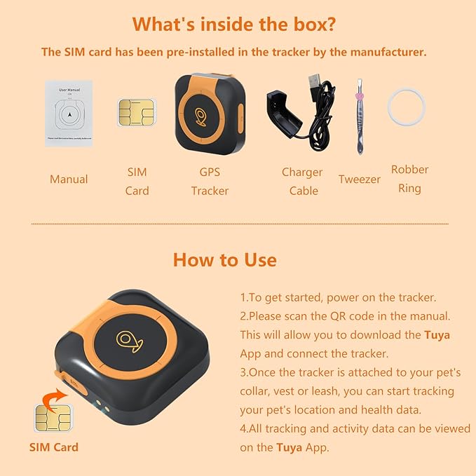 GPS Tracker Health Monitoring for Dogs, GPS Location & Smart Pet Activity Tracker, Works with Any Collar (Android and iOS Universal)