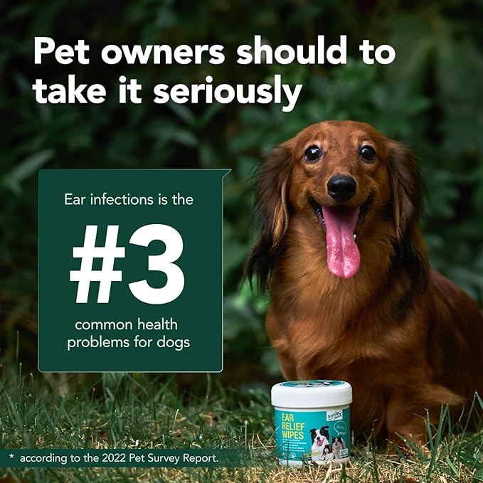 Pet Ear Wipes, Ear Cleaner Wipes for Dogs & Cats, Enzymes and Baking Soda - Fast Relief Ear Itching and Inflammation, Dog Ear Infection Treatment, Remove Dirt and Wax Build Up, 50 Count