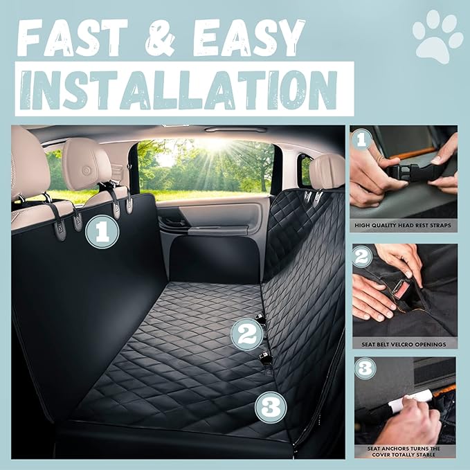 Doggie World Dog Car Seat Cover for Back Seat for XL Cars, SUVs & Trucks - Durable Car Cover Protector for Dogs, Nonslip Backseat Dog Hammock, Waterproof Scratchproof Protection Against Dirt, Pet Fur