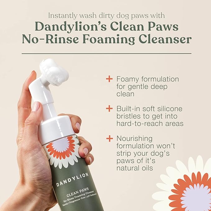 Dandylion Clean Paws Value Set – No‑Rinse Foaming Paw Cleaner with Built‑in Brush + 10 fl oz Refill