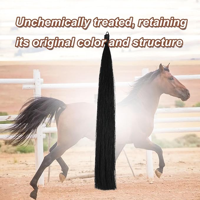 Horse Tail Extension with Braided Horsehair Loop, Blunt Cut Bottom, 3/8 lb, 28-30 inches (Jet Black)