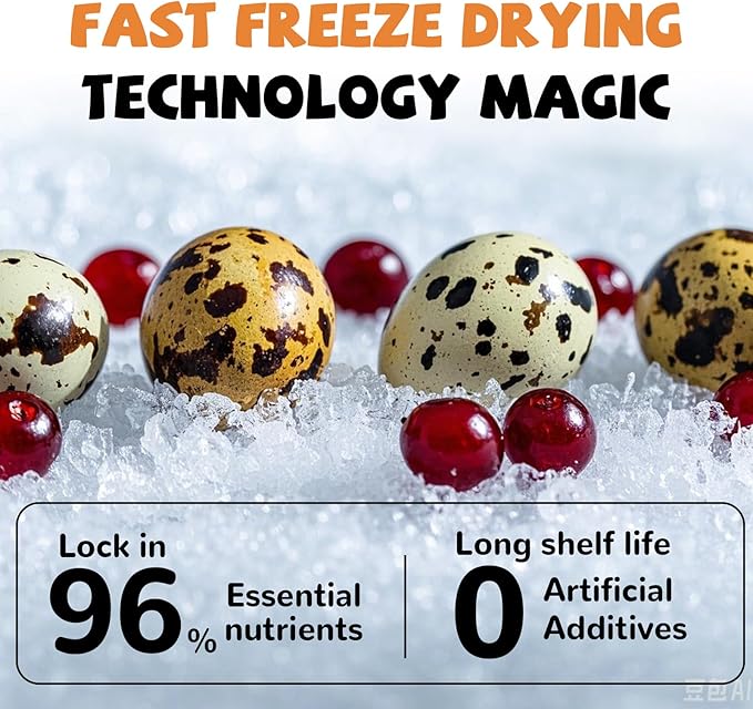 Freeze Dried Cat & Dog Treats, Natural Quail Egg Yolk, Rich in Antioxidants Cranberry Added, High-Protein Pet Snacks for Coat & Urinary Health, 3.5 oz