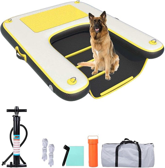 HEYLIFE Inflatable Dog Water Ramp Pool Ladder for Boats Docks Raft Swimming Pools Pet Stairs Floating Sports Platform Yellow 4ft x 3ft x 4in