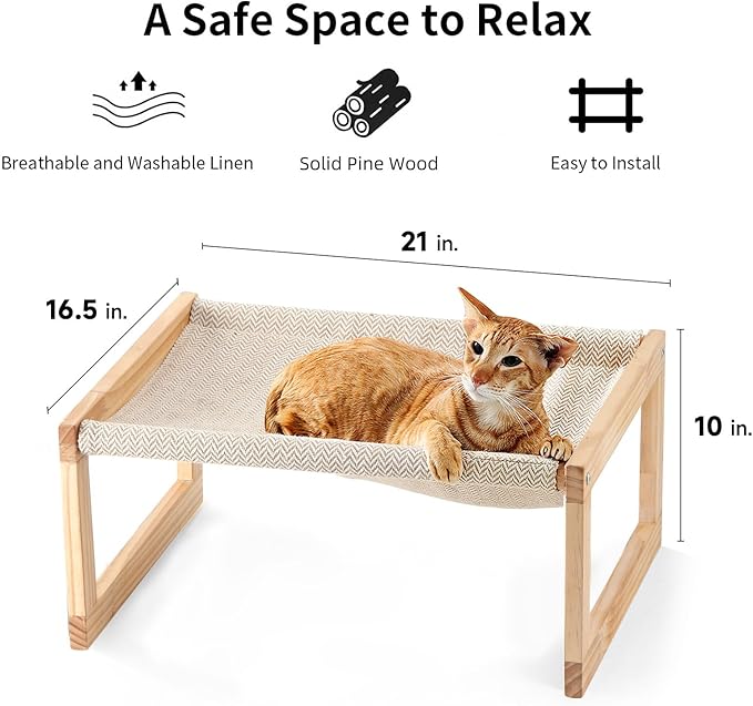 FUKUMARU Dog Bed, Large Breathable Cat Bed, Wooden Cat Hammock for Outdoor, 21 X 16.5 Inch Elevated Pet Furniture Suitable for Kitty, Puppy, Rabbit, Bunny and Small Animal