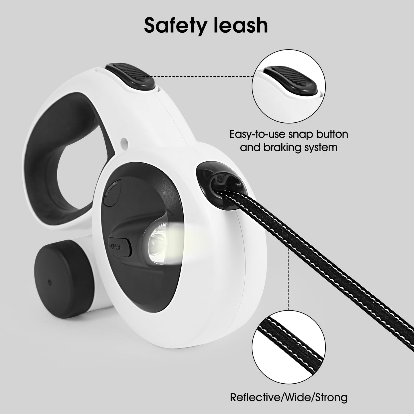 Gauzi 4 in 1 Retractable Dog Leash 16.4 ft Long Leashes with LED Light & Poop Bag Holder for Small Medium Large Dogs Heavy Duty (Max110lbs)