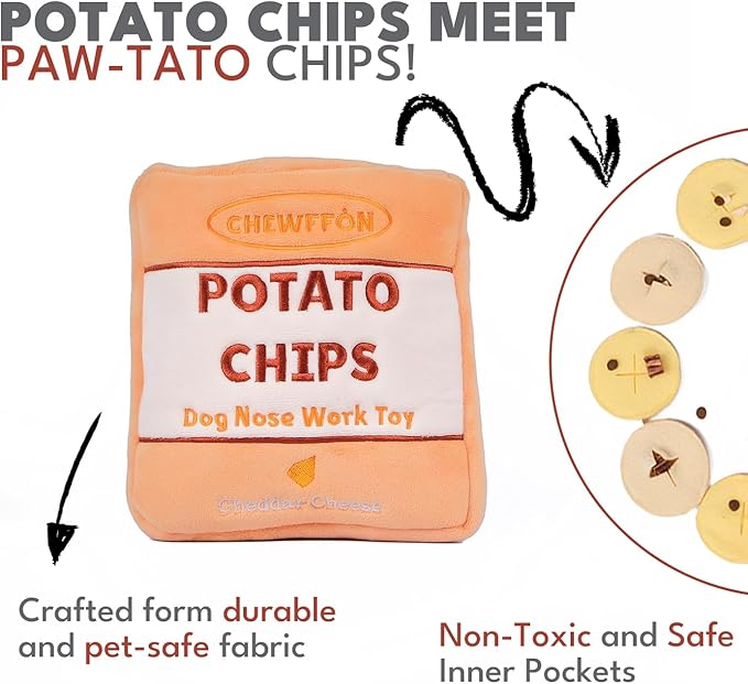 Dog Enrichment Puzzle Toys, Interactive Snuffle Crinkle Treat Toy for Boredom and Mental Stimulating, Nose Work Potato Chips Dog Toy for Small, Medium and Large Dogs