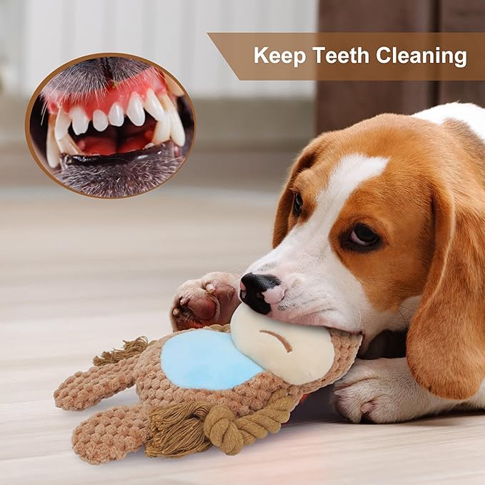 Dog Toys, Dog Squeaker Toys with Crinkle Paper, Stuffed Animal Dog Plush Chewing Toy, Cotton Rope Interactive Toys for Puppy, Small, Middle Dogs (Camel-Colored Elk)