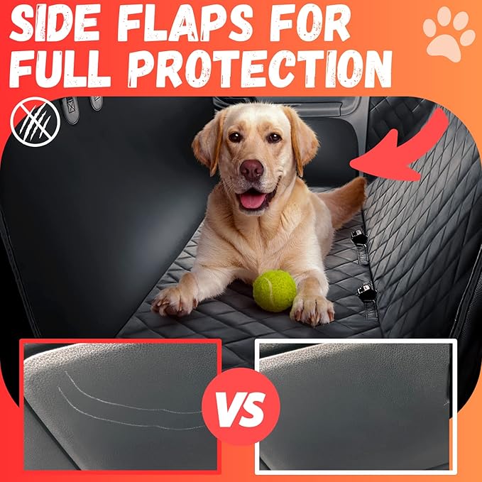 Doggie World Dog Car Seat Cover for Back Seat for XL Cars, SUVs & Trucks - Durable Car Cover Protector for Dogs, Nonslip Backseat Dog Hammock, Waterproof Scratchproof Protection Against Dirt, Pet Fur