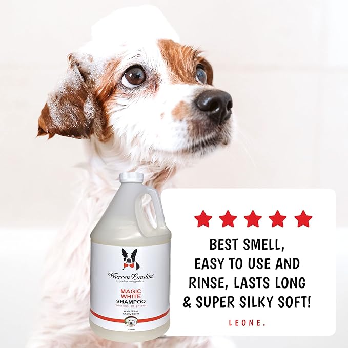 Warren London - Magic Bright Dog Shampoo, Whitening Shampoo for White Dogs & Lighter Dog Coats, Grooming Supplies are Puppy and Cat Safe, Cherry Blossom Scent, 128 Ounce, Made in USA