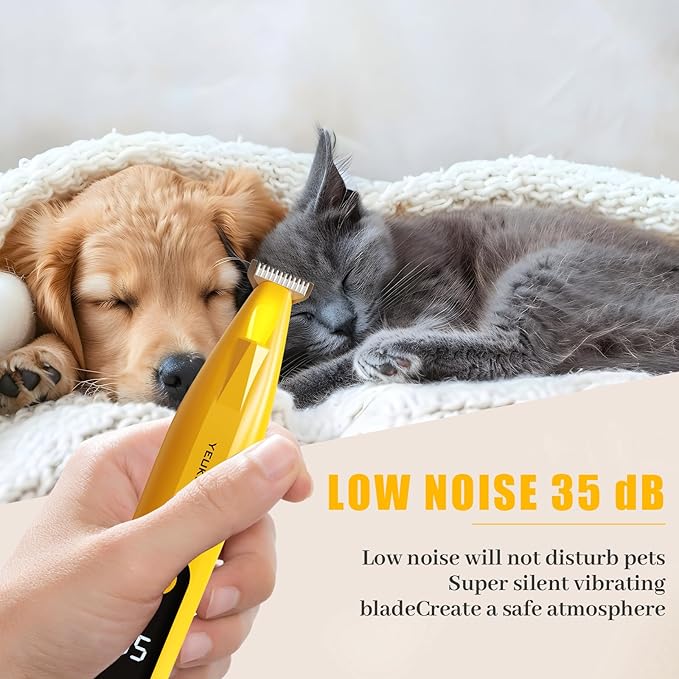 Dog Paw Trimmer, Low Noise Paw Hair Trimmer for Dogs with LED Light Wireless Pet Shaver, Suitable for Claws, Ears, Face, HIPS and Eyes(Orange)