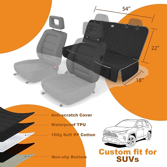 Relidura Bench Seat Cover for SUV Waterproof Seat Cover for Dogs in Car Non-Slip Dog Car Seat Cover for Back Seat Heavy Duty Protector for Rav4/CRV/Subaru Rear Seat Covers for SUVs