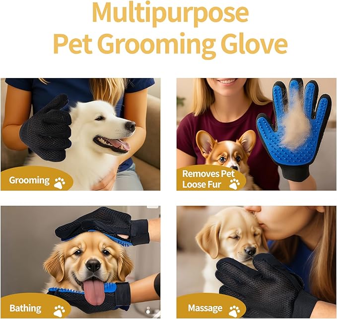 Pet Hair Removal Glove, Cats Dogs Grooming Gloves Pet Hair Removal Tool, 2025 Upgrade Reusable Pet Hair Remover Glove（1 Pet Grooming Glove & 1 Cleaning Glove）