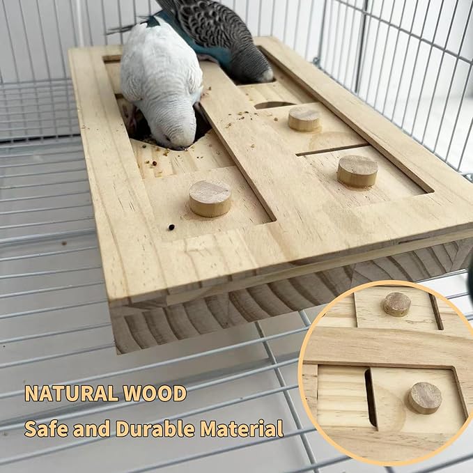 FlidRunest Extra-Large Wooden Bird Foraging Box Toy, Bird Puzzle Toy Seed Food Feeder, Enrichment Foraging Toy for Parrot, Parakeet, Cockatiel, Conure, Sun Conures, African Grey, Macaw