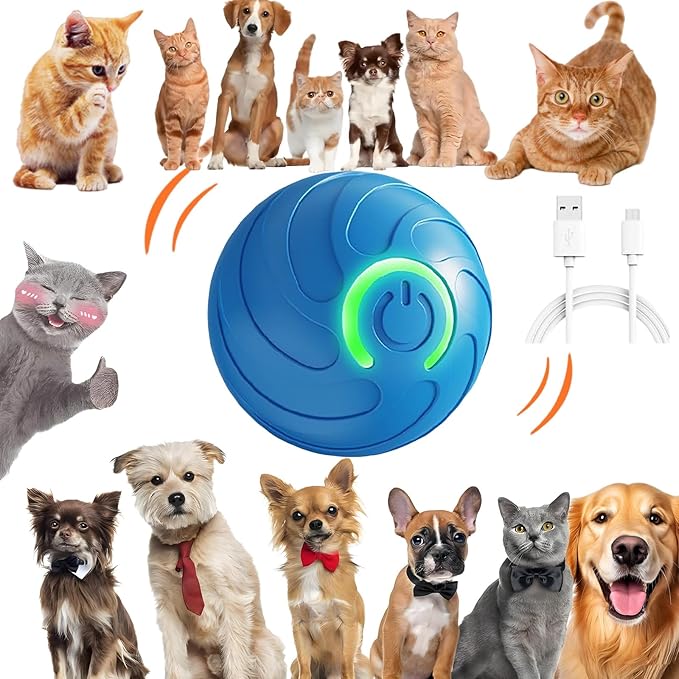 Smart Jumping Ball for Dogs & Cats Duraspin Dog Bouncing Ball Random Path Electric Automatic Moving and Rolling Pets Toy Interactive Jumping Vibrating Bouncing Balls for Puppy Toys（1Pack，Blue）