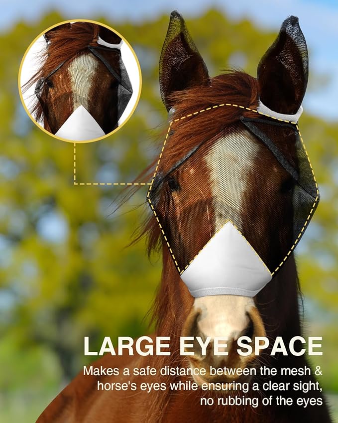 Hilltown Adjustable Fly Mask for Horse with Ears - UV-Block, Large Eye Space, Breathable, Built to Last, Comfort Fit - Horse Fly Mask for Daily Stable, Hot Weather Riding & Competition - Cob, Grey