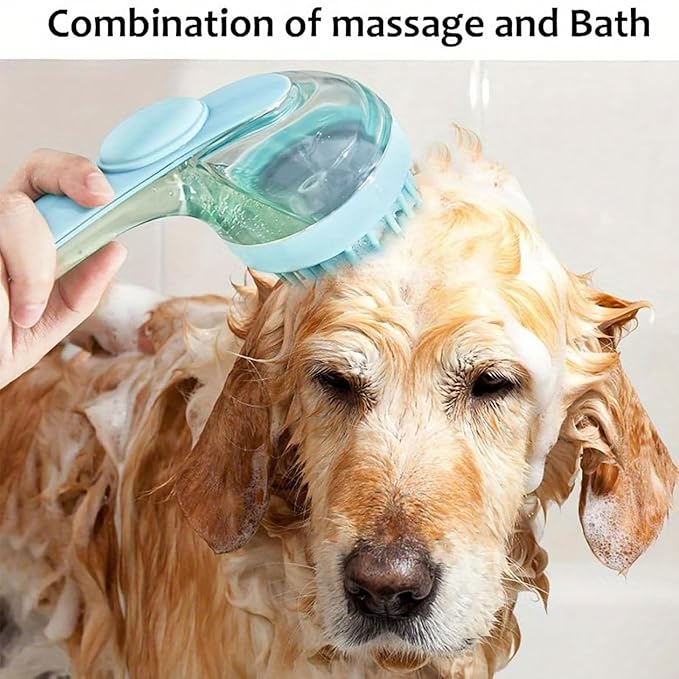 Pet Bath Brush, Dog Bath Brush, Dog Scrubber for Bath with Built-in Shampoo Dispenser, for Dogs & Cats (Green)