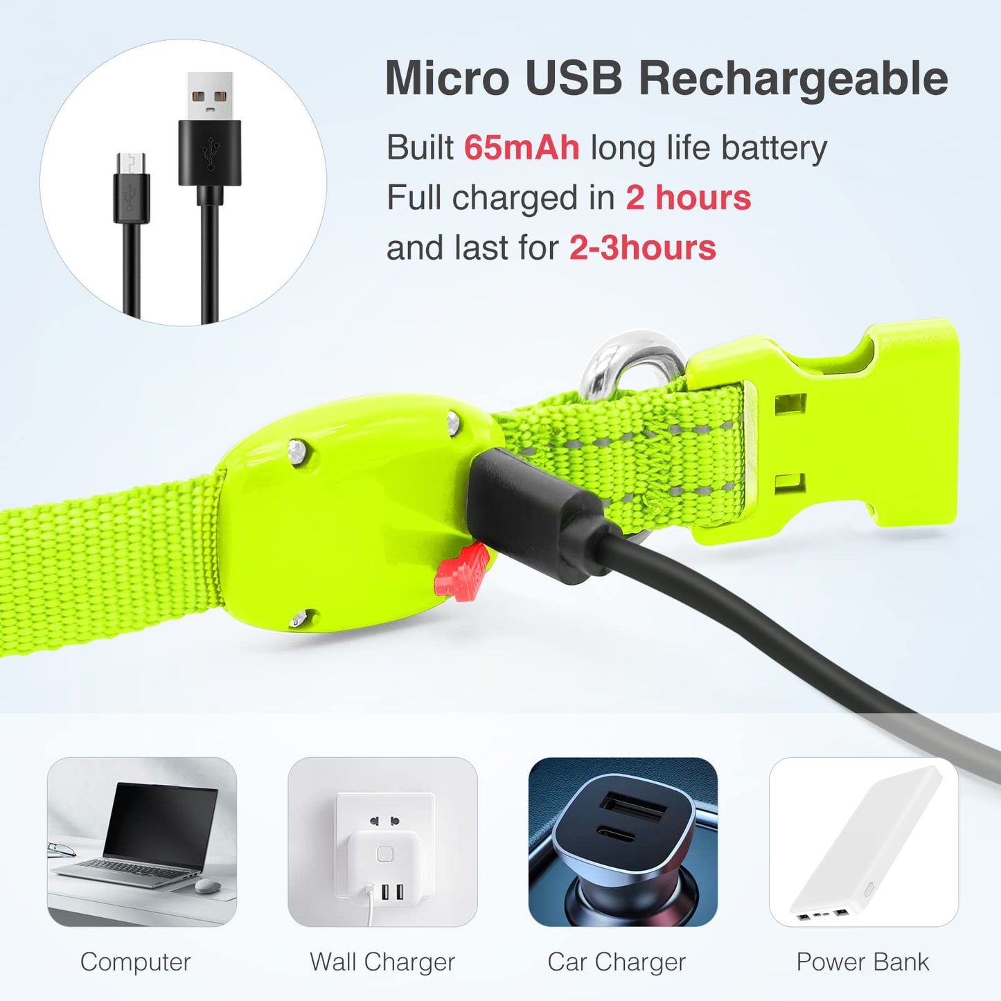 YFbrite Light up Dog Collars, USB Rechargeable LED Dog Collar, Adjustable LED Cat Collar, Durable Flashing Collar for Cats, Puppy, Small, Medium, Large Dogs (Green, XS)