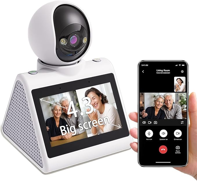 Home Security Camera with 4.3" Screen, Two Way Video Camera for Elderly, Baby and Pets, 1080P Dog Camera with Motion Detection