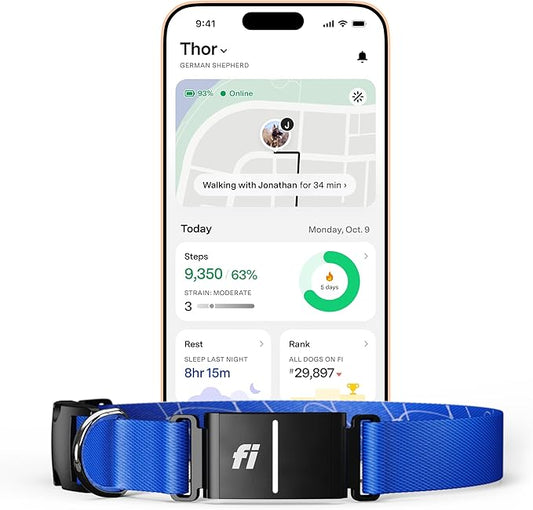 Fi Series 3+ Smart Dog Collar - GPS Dog Tracker and Activity & Fitness Monitor, Waterproof, LED Light, Escape Alerts, Nationwide Coverage [Free 6 Month Membership] (Blue, Extra Small)