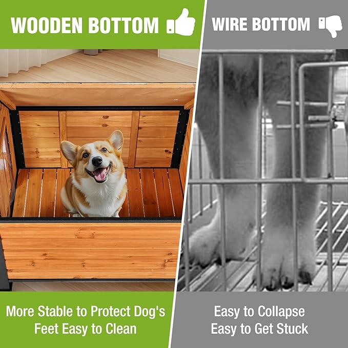 GUTINNEEN Outdoor Dog House Insulated Weatherproof Dog Kennel with Anti-Bite Metal Frame, Puppy Shelter with Insulated Liner and Porch for Small, Medium Large Dogs (Brown, 45’’ Medium)