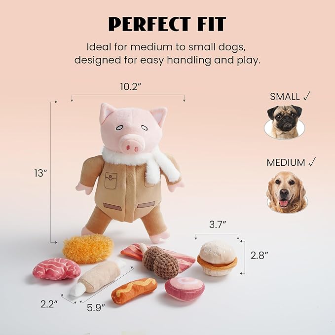 Nocciola Stuffed Pig Dog Toys: Funny Squeaky Crinkle Dog Chew Toys for Small Medium Breed, Plush Puzzle Cognitive Training Pet Enrichment Supplies, Burrow Hide Seek Mental Stimulation Anxiety Relief