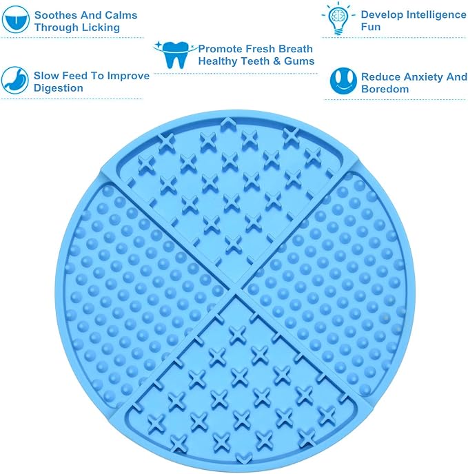 Bangp Licking Mat for Dogs and Cats,Dog Slow Feeders,Boredom Anxiety Reduction,Heavy-Duty Puzzle Mat Dog Treat Mat with Unique Quadrant Design,Perfect for Yogurt,Treats or Peanut Butter(Blue)
